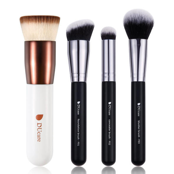 DUcare Flat Top Foundation Brush 1PCS + Kabuki Brushes 3Pcs Foundation Brush& Concealer Brush& Blusher Brush