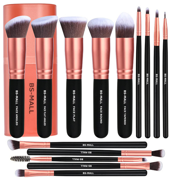 BS-MALL Makeup Brushes Premium Synthetic Foundation Powder Concealers Eye Shadows Makeup 14 Pcs Brush Set with 5 Pcs Makeup Sponge Set
