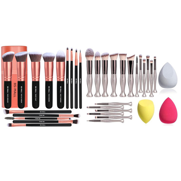 BS-MALL Makeup Brushes 18 Pcs and 14 Pcs Premium Synthetic Foundation Powder Concealers Eye Shadows Makeup brush Set with 3 Makeup Sponge