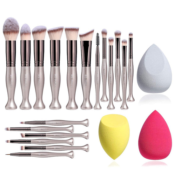 BS-MALL Makeup Brushes 18 Pcs and 14 Pcs Premium Synthetic Foundation Powder Concealers Eye Shadows Makeup brush Set with 3 Makeup Sponge