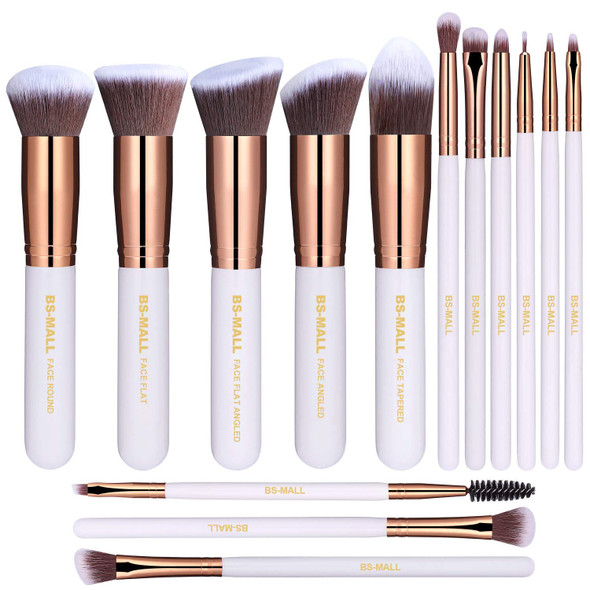 BS-MALL Makeup Brushes Premium 14 Pcs Synthetic Foundation Powder Concealers Eye Shadows Makeup Brush Sets(white)