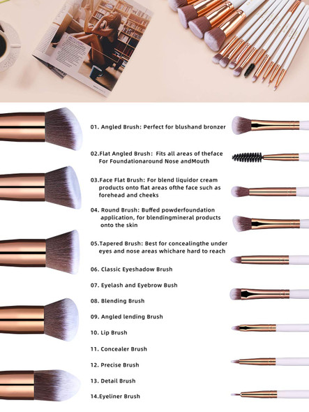 BS-MALL Makeup Brushes Premium 14 Pcs Synthetic Foundation Powder Concealers Eye Shadows Makeup Brush Sets(white)