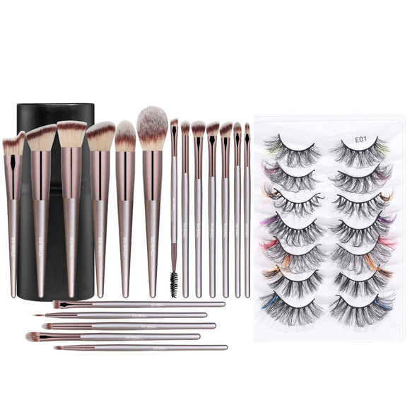 BS-MALL Makeup Brush Set 18 Pcs Premium Synthetic Foundation Powder Concealers with black case and 7 pars colorful Eyelahses