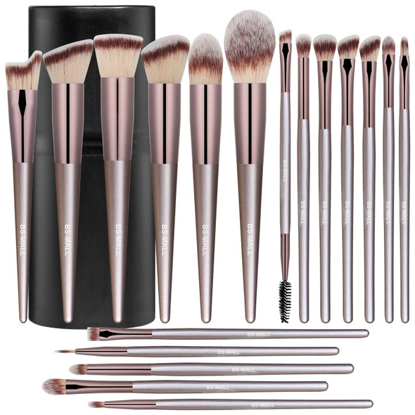 BS-MALL Makeup Brush Set 18 Pcs Premium Synthetic Foundation Powder Concealers with black case and 7 pars colorful Eyelahses