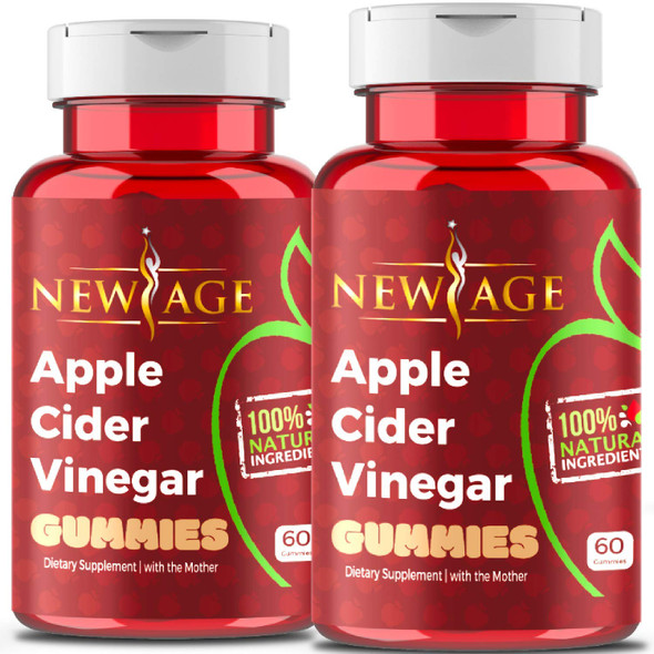 Apple Cider Vinegar Gummies by New Age - 2-Pack - 120 Count - Immunity & Detox - with The Mother, Gluten-Free, Vegan, Vitamin B9, B12, Pomegrantate, Beetroot (2 Pack 120 Count)