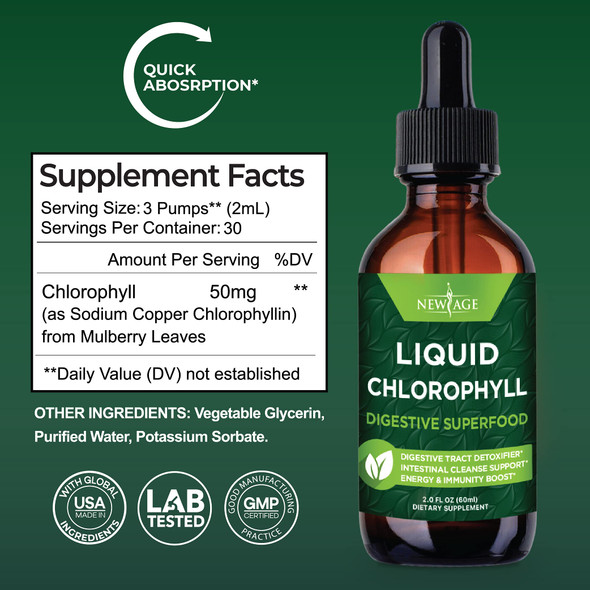Chlorophyll Liquid Drops - 2 Pack - Natural Concentrate – Energy Booster, Digestion and Immune System Supports, Internal Deodorant, Liver Function- 240 Servings