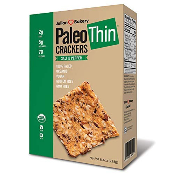 Julian Bakery Paleo Thin Crackers | Salt & Pepper | USDA Organic | Gluten-Free | Grain-Free | GMO Free | Low Carb | 1 Pack