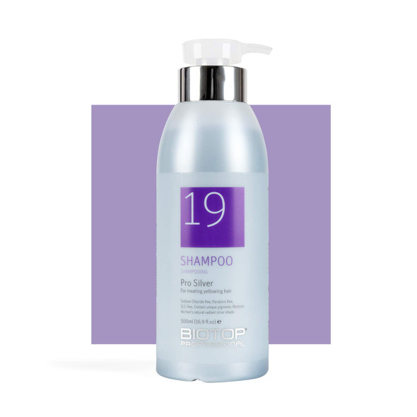 19 Pro Silver Shampoo for Blonde Hair, Nurturing Shampoo for Whites and Platinum Blondes 16.9 fl oz Biotop Professional