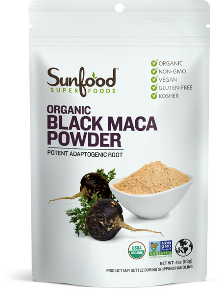 Sunfood Superfoods Black Maca Powder Raw, Organic. 4 oz Bag