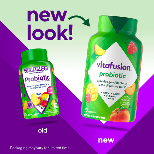 Vitafusion Probiotic Gummy Supplements, Raspberry, Peach and Mango Flavors, Probiotic Nutritional Supplements with 5 Billion CFUs, America’s Number 1 Gummy Vitamin Brand 35 Day Supply 70 Count