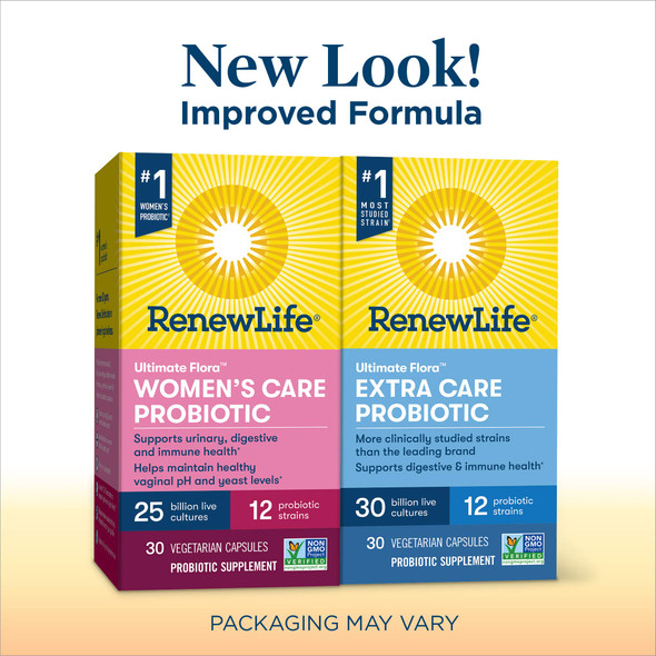 Renew Life Adult Probiotic Supplement Bundle Pack  Womens Care 25B and Extra Care 30B 30 Count Pack of 2