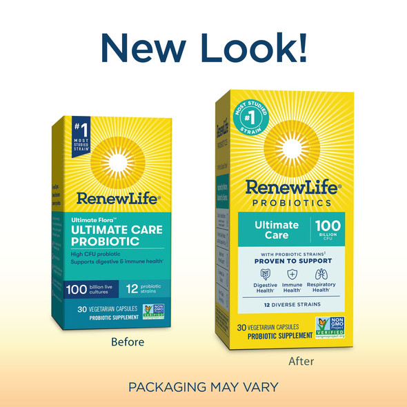 Renew Life Adult Probiotic  Ultimate Flora Ultimate Care Probiotic Supplement  Gluten Dairy  Soy Free  100 Billion CFU  30 Vegetarian Capsules