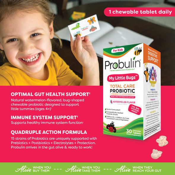 Probulin Total Care My Little Bugs Daily Probiotic Gut Support for Kids 30 Chew Tablets