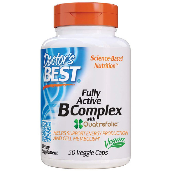 Doctor's Best Fully Active B Complex, Non-GMO, Gluten Free, Vegan, Soy Free, Supports Energy Production, 30 Veggie Caps