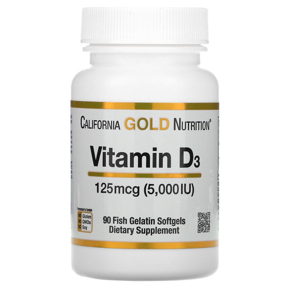 California Gold Nutrition Vitamin D3, 125 mcg (5,000 IU), 90 Fish Gelatin Softgels