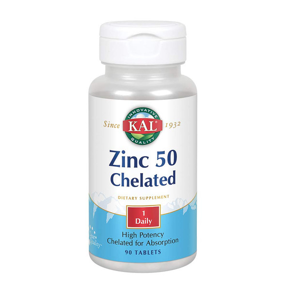 KAL Zinc 50 Amino Acid Chelate | Healthy Metabolism & Immune Function Support | Chelated for Absorption | 90ct, 90 Serv.
