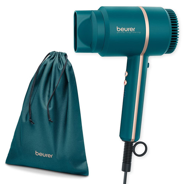 Beurer HC35 Ocean Compact Hair Dryer with Ion Function Lightweight Hairdryer Ideal for Travel with Narrow Styling Nozzle  Storage Bag Powerful 16002000 Watt