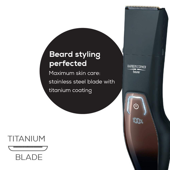 Beurer HR4000 Barbers Corner Beard Styler  4 attachments for Trimming and Shaving at Various Lengths  TitaniumCoated Stainless Steel Blade is Kind to Skin  QuickCharge Function  LED Display