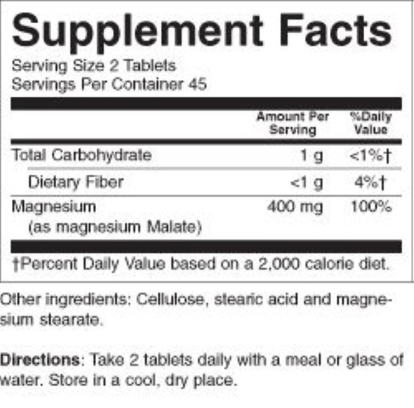 KAL® Magnesium Malate 400 | Chelated with Malic Acid for Energy Production | Supports Healthy Muscle Function | 90 Vegetarian Tablets