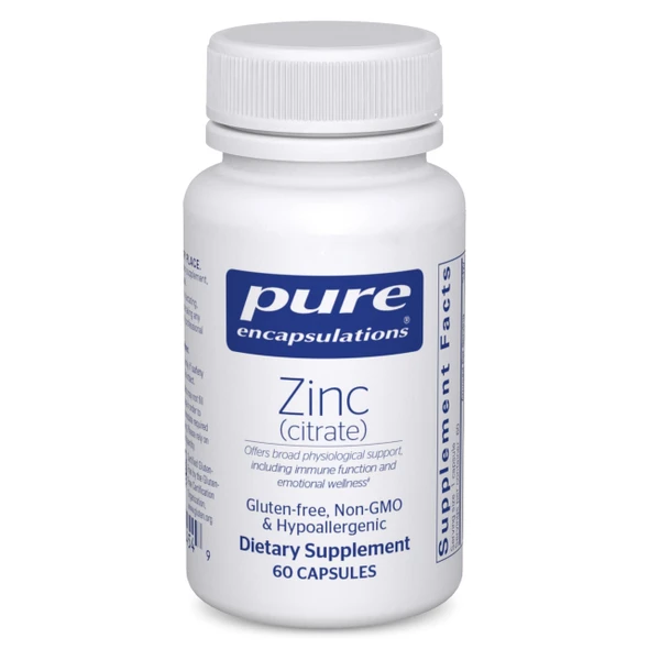 Pure Encapsulations - Zinc (Citrate) - Highly Bioavailable and Hypoallergenic Supplement for Immune Support and Prostate Function - 60 Capsules