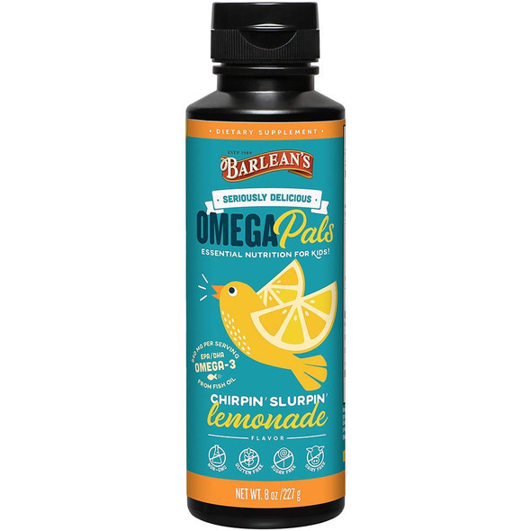 Barleans Seriously Delicious Omega Pals Chirpin Slirpin Lemonade from Fish Oil with 540 mgs of EPA/DHA  AllNatural Fruit Flavor NonGMO Gluten Free  8Ounce