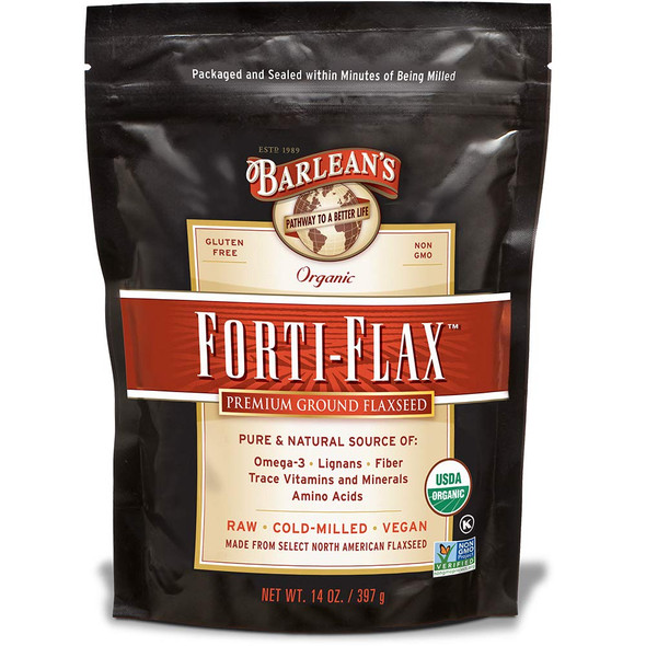 Barleans FortiFlax Premium Ground Flaxseed with All Natural Supplement Source of Omega 3 Lignans and Fibers for Maxium Nutrition  Vegan Non GMO Gluten Free  14Ounce