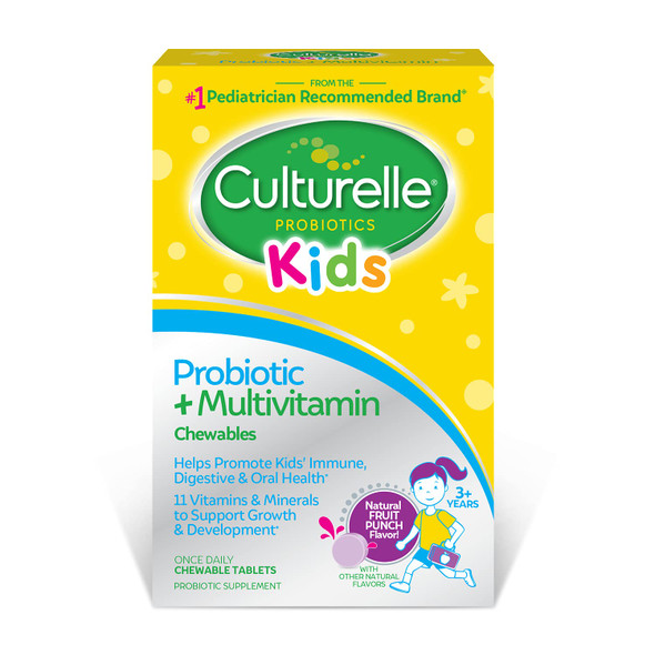 Culturelle Kids Probiotic  Complete Multivitamin Chewable Promotes Immune Digestive  Oral Health With 11 Vitamins  Minerals including Vitamins C D  Zinc NonGMO Fruit Punch Flavor 30 Count