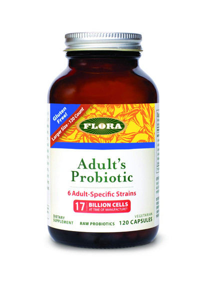 Flora  Adults Probiotic Blend Six AdultSpecific Strains Gluten Free Raw Probiotic with 17 Billion Cells 120 Vegetarian Capsules