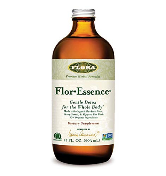 Flora  FlorEssence Liquid Tea Blend  Gentle Detox and Cleanse Tea with Burdock Root Sheep Sorrel Slippery Elm Watercress Rhubarb Kelp Gluten Free Kosher Vegan 17oz. Glass Bottle