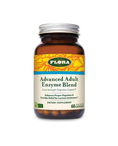 Flora  Advanced Adult Enzyme Blend with Lactase Enhances Digestion  Provides Relief for Lactose Intolerance GlutenFree Non GMO 60 Vegetarian Capsules