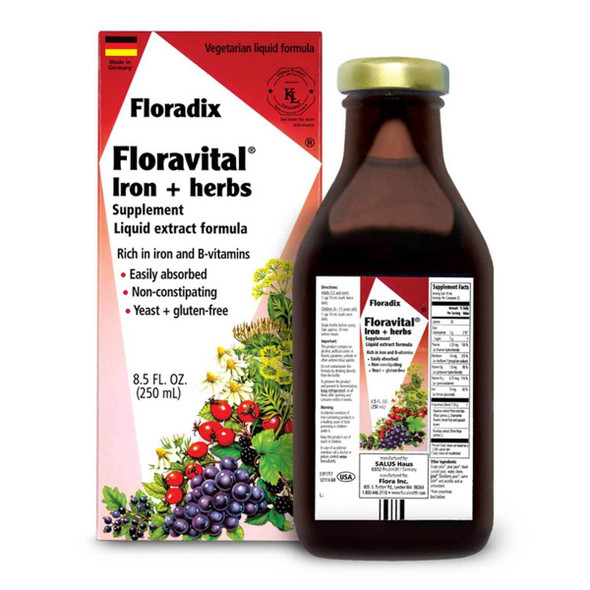 FLORA  Floravital Iron  Herbs Gluten Free Vegan Liquid by Salus 8.5 Fl Oz