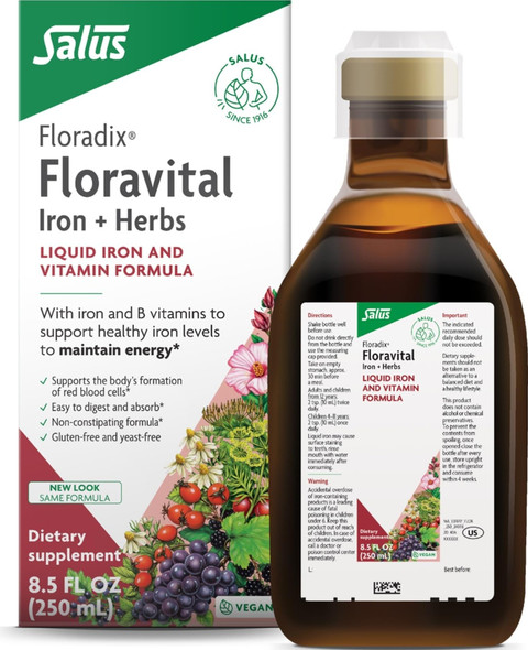FLORA  Floravital Iron  Herbs Gluten Free Vegan Liquid by Salus 8.5 Fl Oz