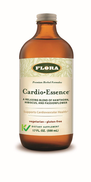 Flora  CardioEssence for Cardiovascular Health Relaxing Blend of Hawthorn Hibiscus  Passionflower Vegetarian Gluten Free Daily Tonic 17fl. oz. Glass Bottle