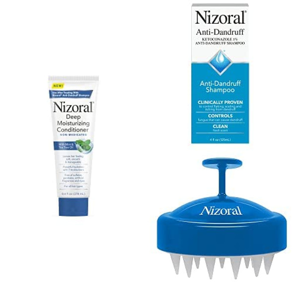 Nizoral Deep Moisturizing Conditioner 9.4 Oz Nizoral AntiDandruff Shampoo 4 Fl Oz and Nizoral Scalp Massager Bundle