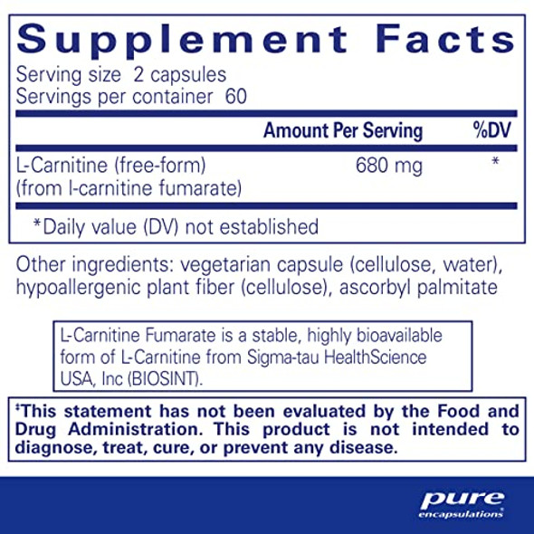 Pure Encapsulations LCarnitine Fumarate 340 mg 120 vcaps