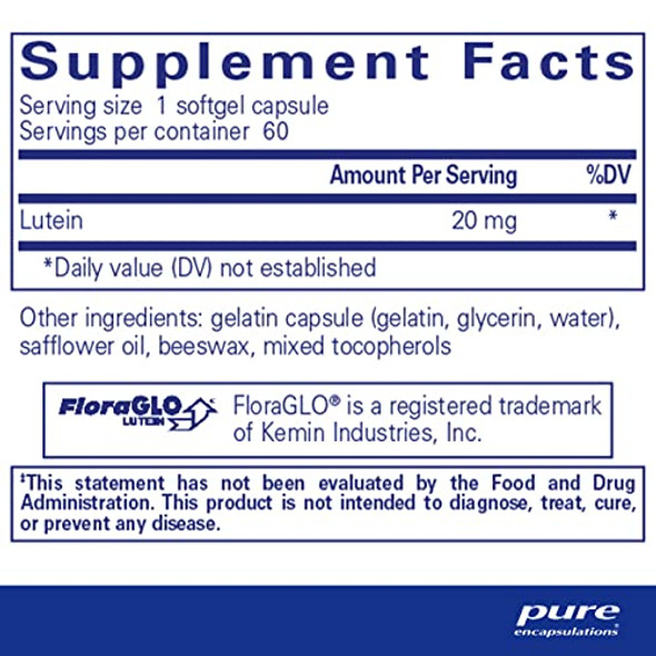 Pure Encapsulations Lutein 20 mg 120 gels