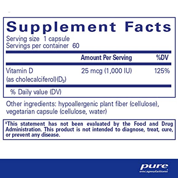Pure Encapsulations Vitamin D3 1000 IU 60 vcaps