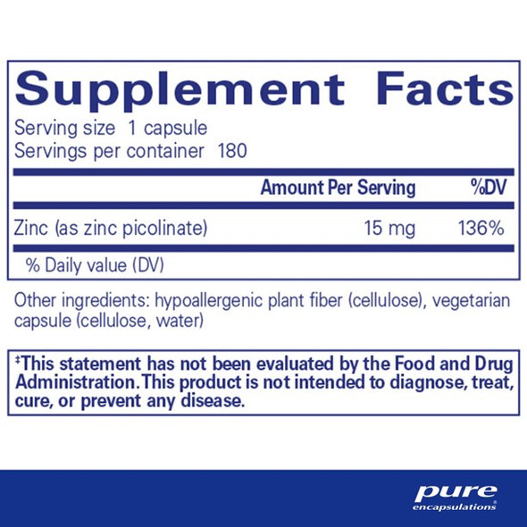 Pure Encapsulations Zinc 15 180 vcaps