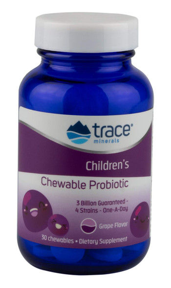 Trace Minerals Children's Chewable Probiotic 3 Billion Supplement, 30 Count, 4 Strains, Sugar Free, Bifidobacterium and Lactobacillus, prebiotic inulin