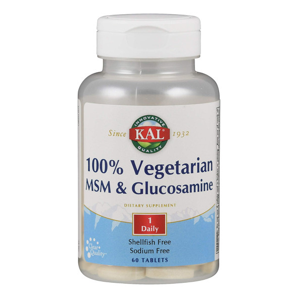 KAL 100% Vegetarian MSM and Glucosamine Tablet, 500 mg, 60 Count
