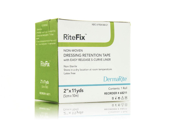 RiteFix NonWoven Dressing Retention Tape  2 x 11 yds  with Easy Release SCurve Liner for Convenient Application Moisture and Air Permeable Hypoallergenic Adhesive Non Sterile Latex Free