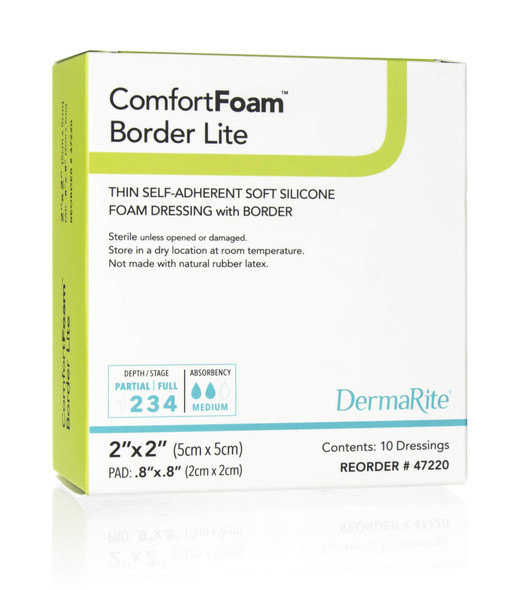 Dermarite Industries Comfort Foam with Border Lite Thin Foam with Silicone 2x2 10 Count