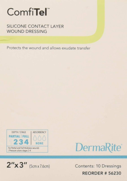 ComfiTel Silicone Contact Layer Dressing 2 x 3  Protective Barrier Between Wound and Outer Dressing  Minimizes Pain Semitransparent Latex Free  Adheres to Skin Not Wounds