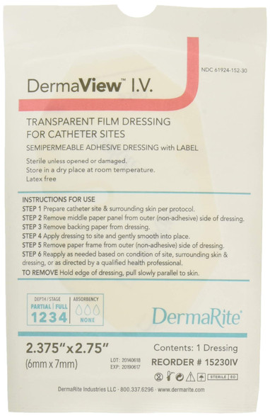 Dermarite Industries Derma View Iv Transparent Dressing 2 3/8x2.75 100 Count