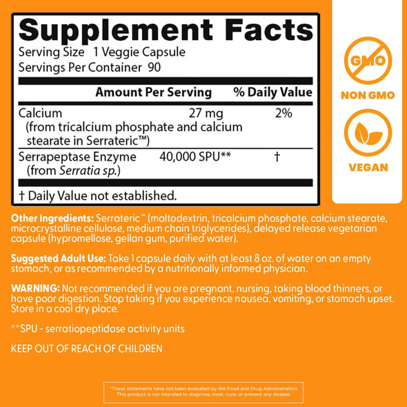 Doctor's Best Serrapeptase Supplement for Men AND Women Proteolytic Enzyme for Sinus AND Immune Health Support, 40,000 SPU per Veggie Capsule Non GMO AND Vegan Formula  90 Veg Capsules