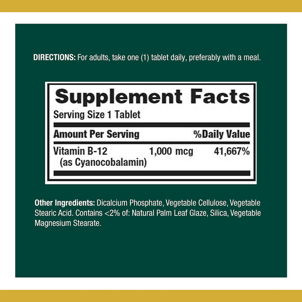 Nature's Bounty Vitamin B12 Supplement, Supports Metabolism and Nervous System Health, 1000mcg, 100 Tablets