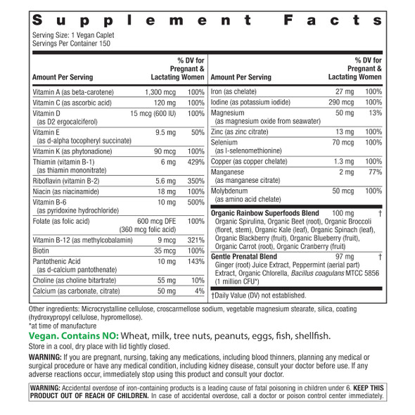 Rainbow Light Prenatal One High Potency Daily Multivitamin with Folate, Ginger and Probiotics; Supports Mom and Baby from Conception to Nursing; Vegan, 150 Tablets,* Pack May VaryRainbow Light Prenatal One' Multivitamin -- 90 Tablets