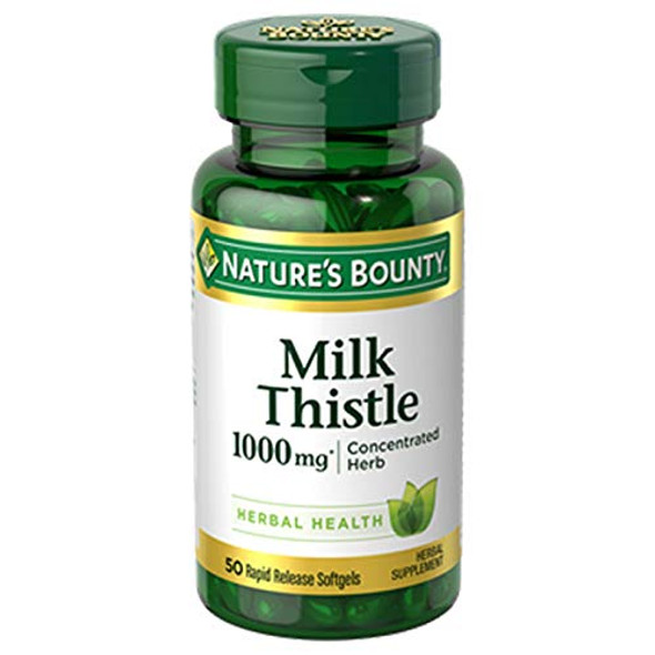 Nature's Bounty Milk Thistle Pills and Herbal Health Supplement, Supports Liver Health, 1000mg, 50 Softgels