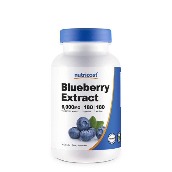 Nutricost Blueberry Extract 6000mg Strength, 180 Capsules - Vegetarian, from 160mg 50:1 Extract, Gluten Free and Non-GMO Nutricost Blueberry Extract 6000mg Strength, 180 Capsules - Vegetarian, from 160mg 50:1 Extract, Gluten Free and Non-GMO