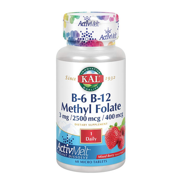 KAL B-6/B-12 Methyl Folate Activmelt, Mixed Berry, White, 60 Count